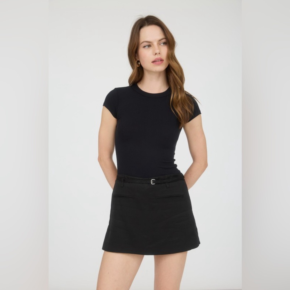 The Workshop Round Neck Short Sleeve Knit Bodysuit In Black